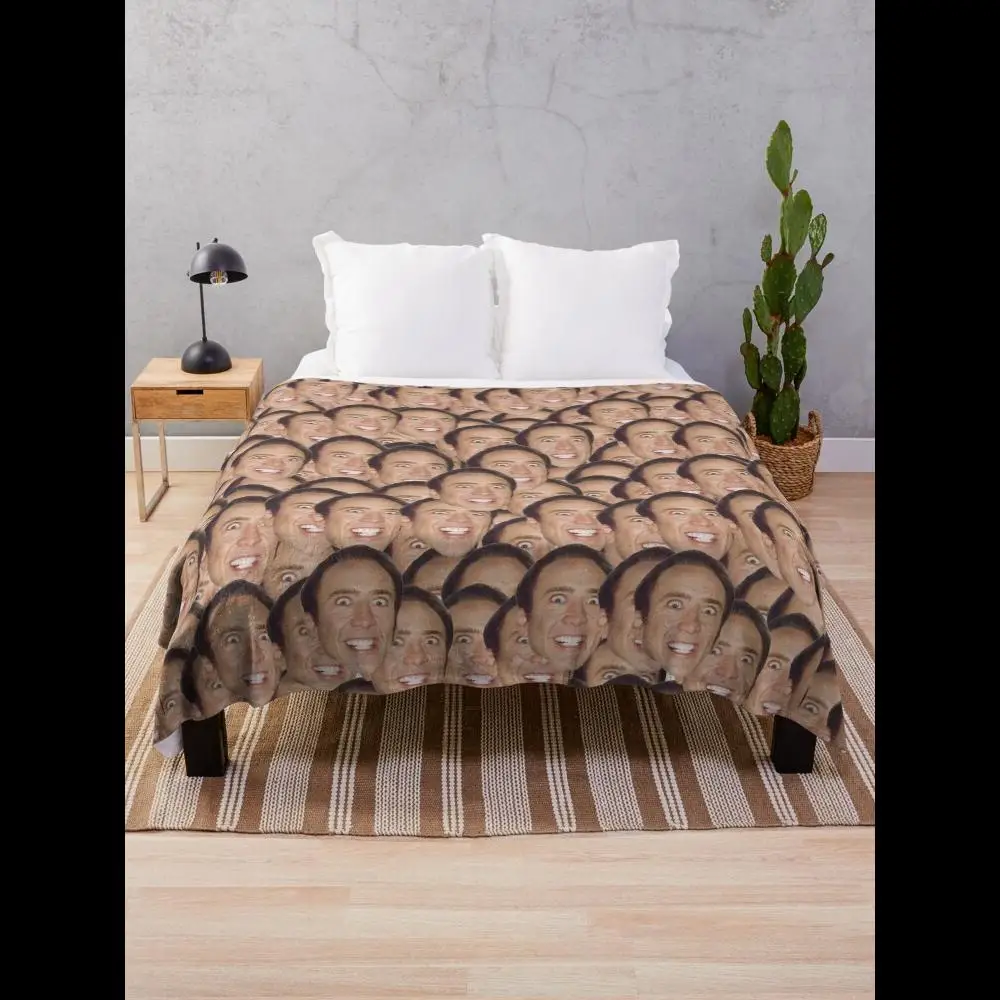 

Nicolas Cage Meme Throw Blanket Ultra Soft Cozy Fleece for Couch Chill Movie Night Home Decor Gift