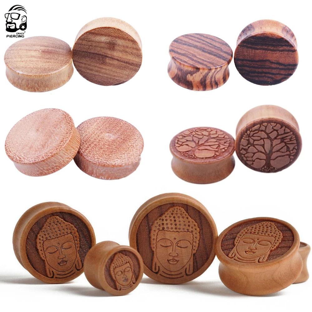 1Pair Carved Wood Flesh Ear Plugs Tunnels Big Size Ear Tunnel Earrings Ear Stretcher Wooden Expander Ear Gauge Piercing 10-28mm