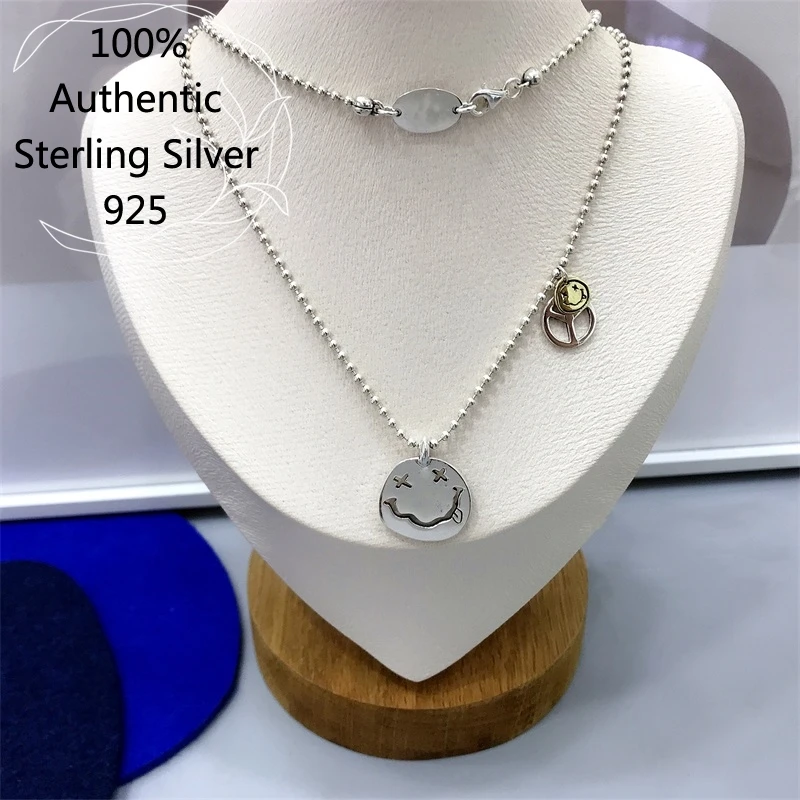 

Sterling Silver Plata 925 Ghost Face Bead Initial Necklace Chain Collares Para Mujer For Women 목걸이 Collier Femme Original 2022