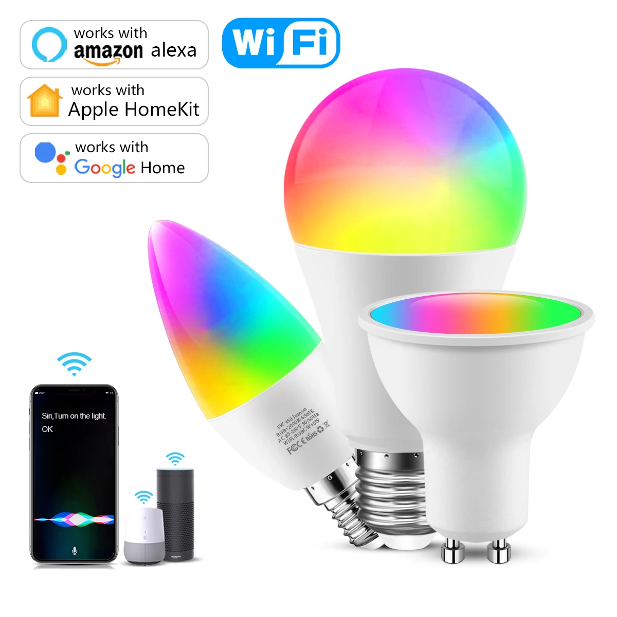 Homekit Smart Light Wifi Bulb Dimmable GU10 E14 E27 Candle Lamp AC85-265V RGBCW Siri Control Support Alexa Google Home Cozylife