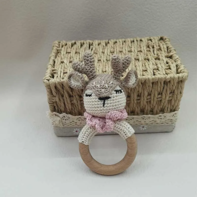 Crochet Baby Handmade Deer Elk Set grzechotka ząbkowany pierścień pluszowe zabawki lalki do spania prezenty na przyjęcie bociankowe