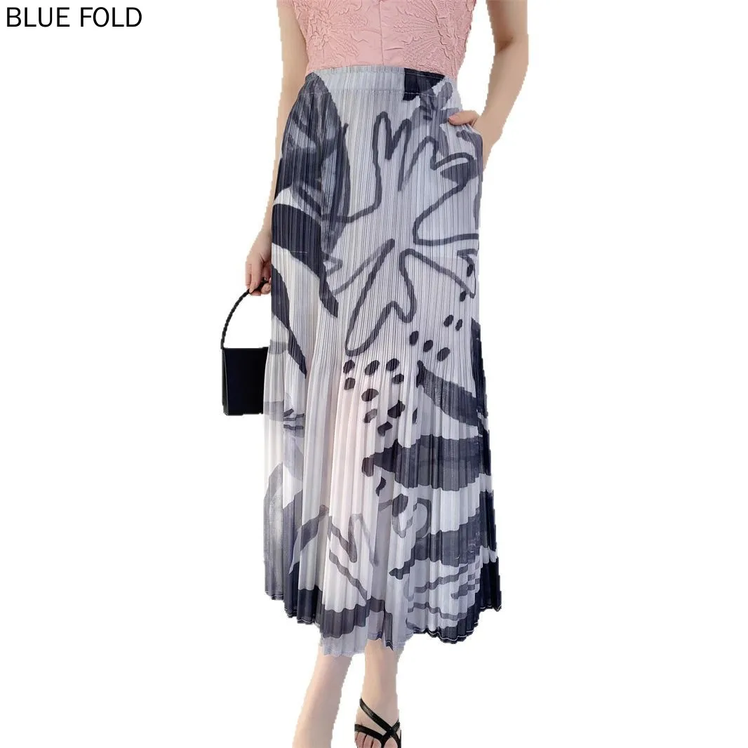 MIYAKE PLEATS Women's Summer 2025 Digital Print Pleated Skirt Comfortable Casual Pleated Faldas Ropa De Mujer