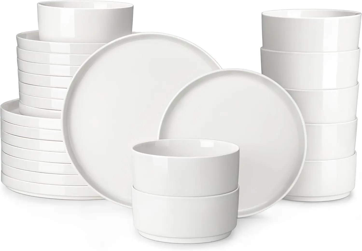 24-Piece Porcelain Dinnerware Set for 8, White Modern Dishware with Plates & Bowls, Chip-Resistant & Microwave Safe
