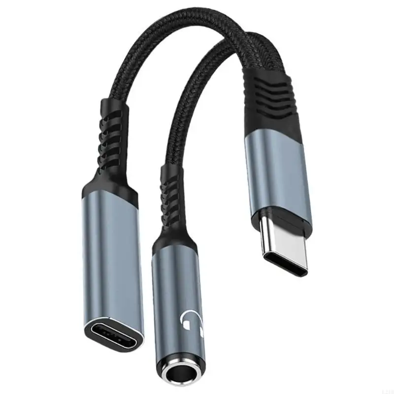 2025 جديد مضفر كابل USB C الفاصل لسماعات الرأس 3.5 ملم و PD60W شحن بسرعة 24K موصلات الذهب المطلي بالذهب