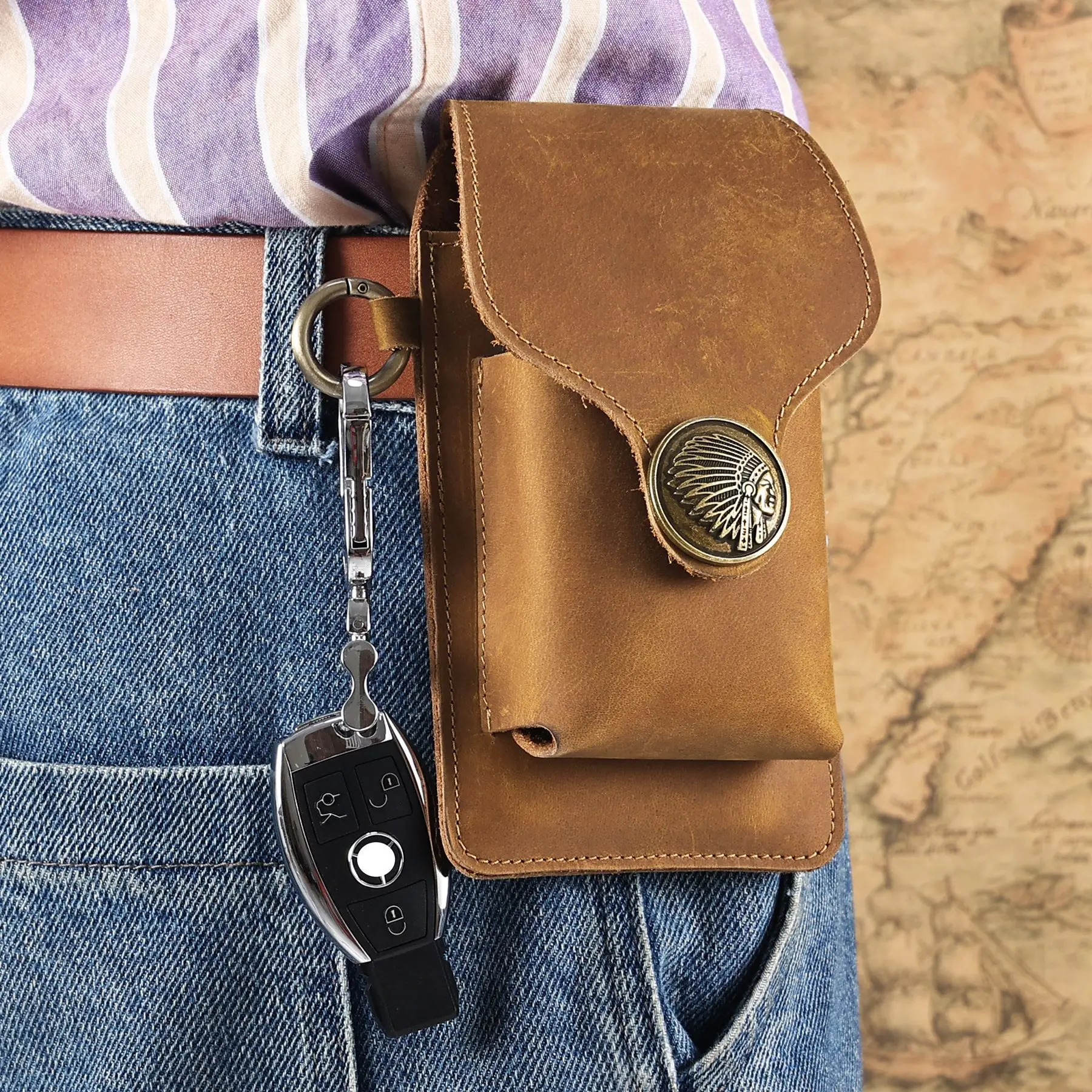 Riñonera de cuero genuino para hombre, cinturón para la cintura, pierna, cadera, teléfono móvil, encendedor de cigarrillos, funda para exteriores,