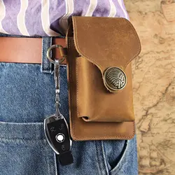 Fanny Waist Bag Men Genuine Leather Belt Bum Leg Hip Packs for Men 6-7.5inch Cell Phone Cigarette Lighter Box Case Outdoor Pouch