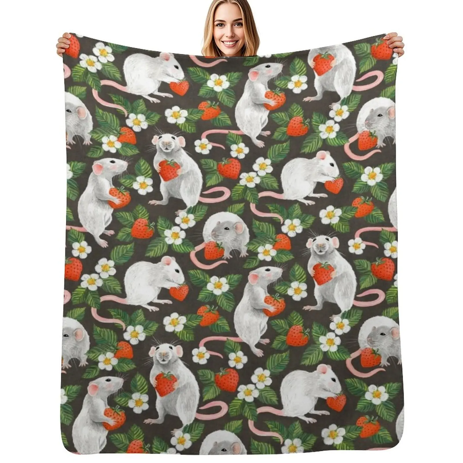 Rats Love Strawberries on vintage dark brown Throw Blanket warm for winter Decorative Sofas Luxury blankets ands Quilt Blankets