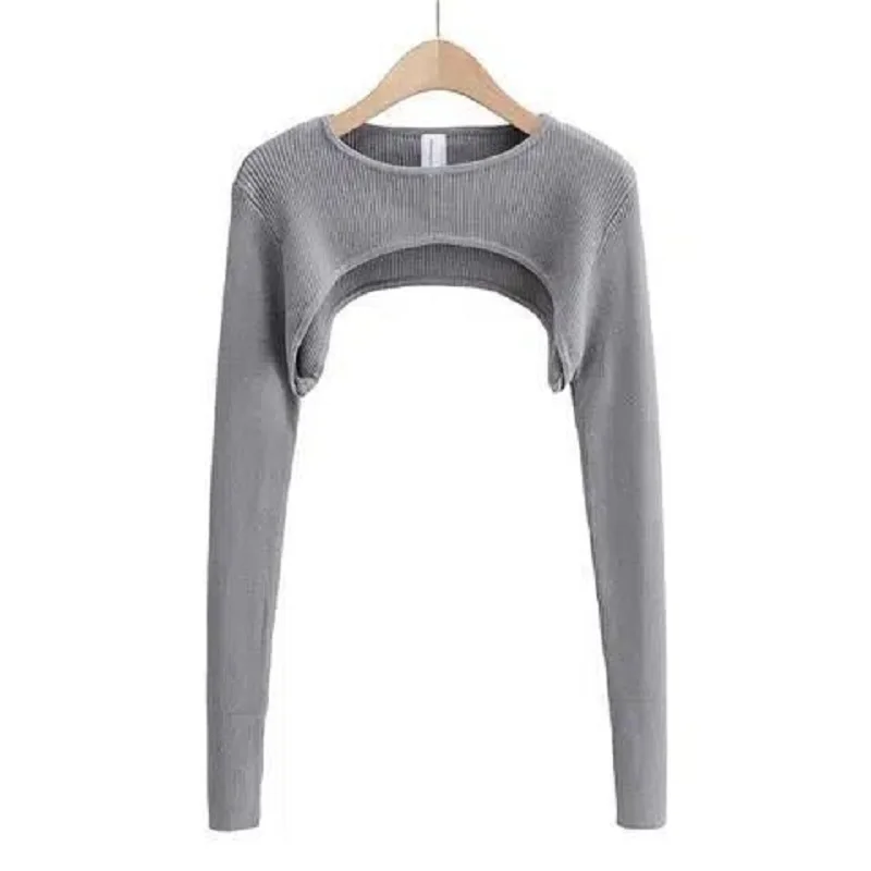 

Y2K Aesthetic O Neck Sexy Knitted Tshirt Women Round Neck Long Sleeve Crop Top Solid Color Versatile Spring Autumn Harajuku