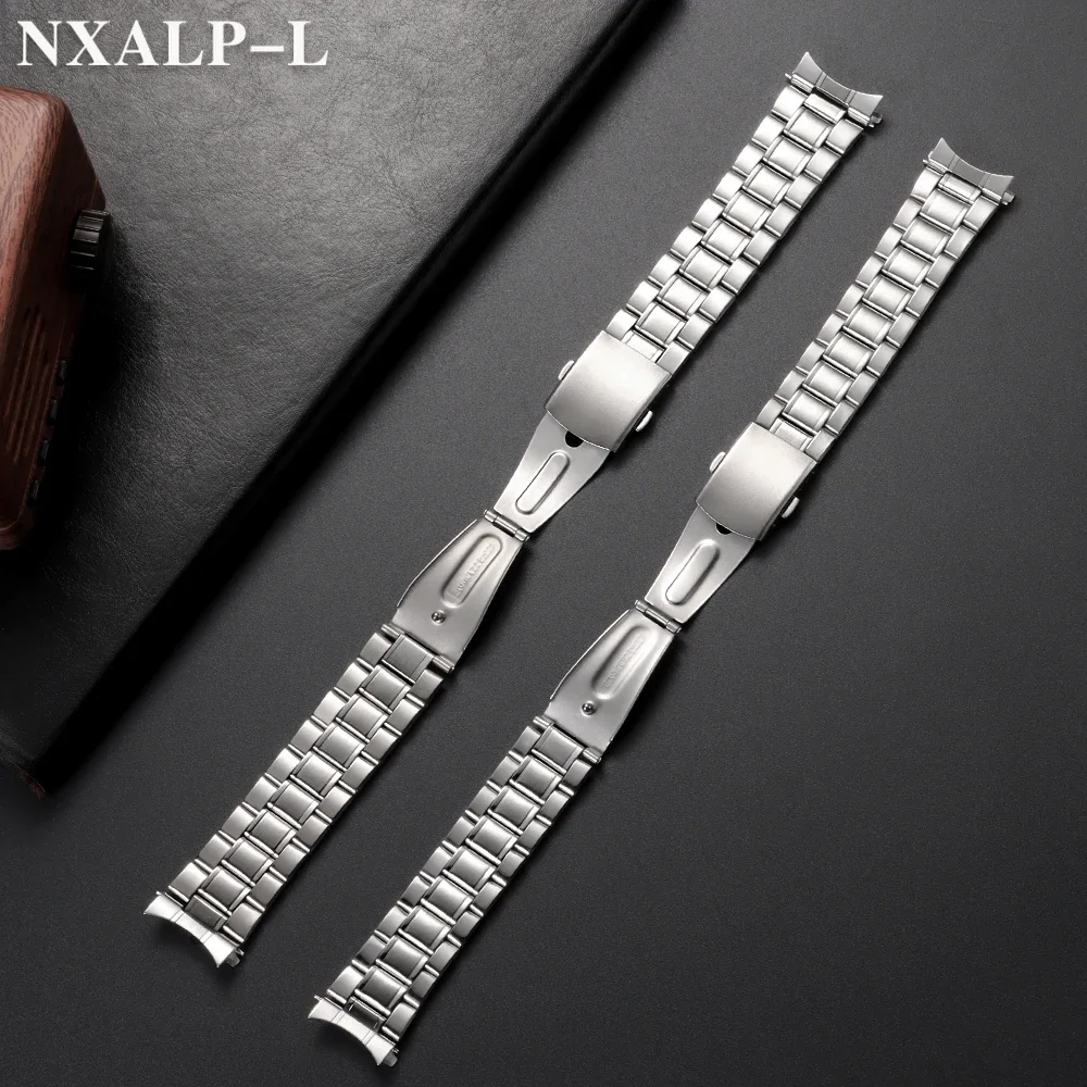 Stainless Steel Watch band 20mm 22mm Curved End Bracelet for Seiko for Omega Strap Men's Metal Wristband Folding Safety Buckle