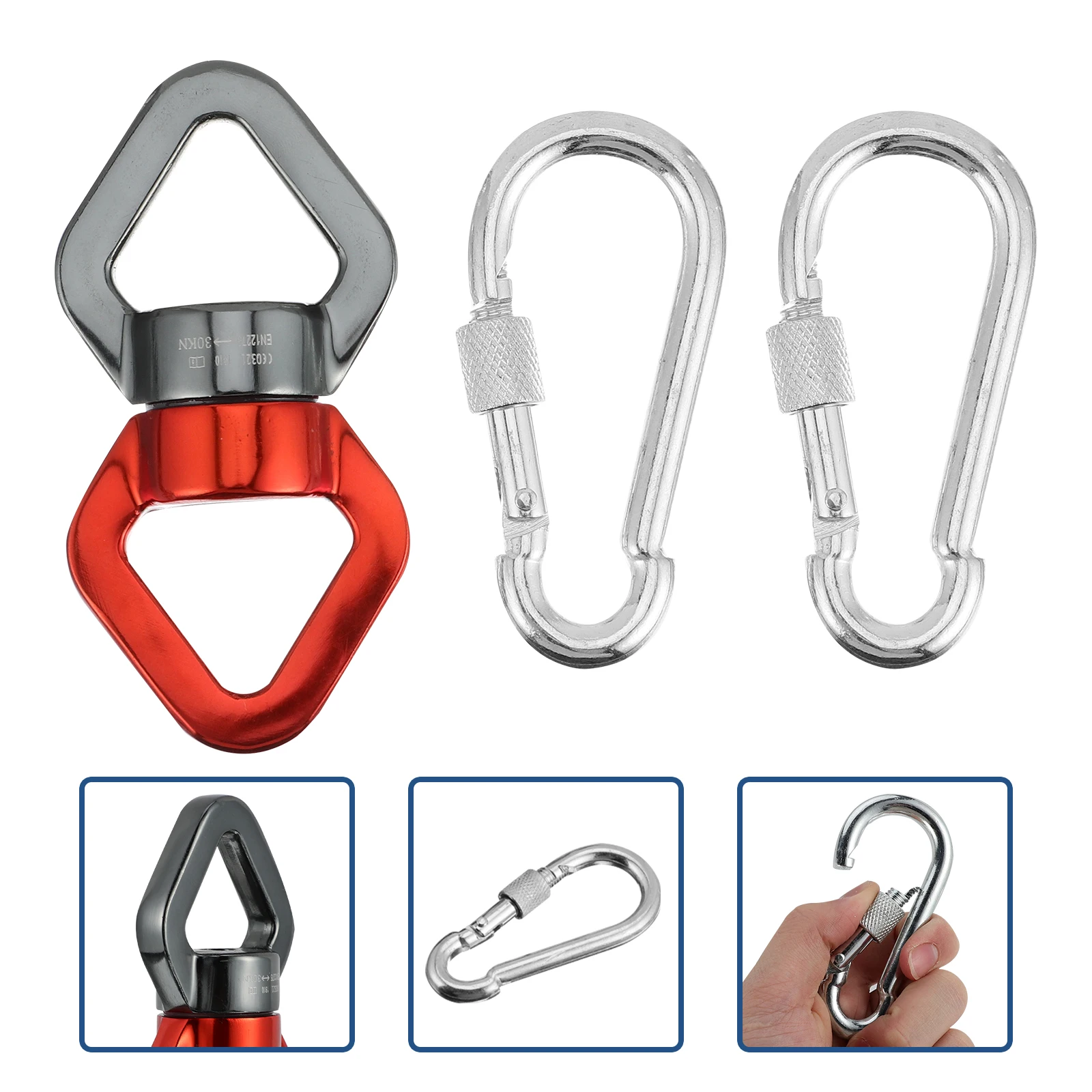 

2pcs Carabiner Connection Ring Swing Swivel Rotating Device 360 Degree Silent Connector for Hammocks Aerial Silks Swing