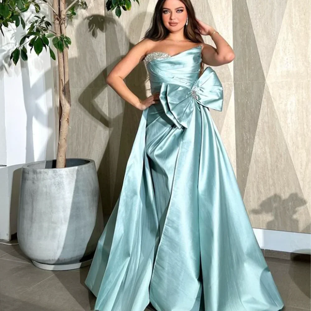 Exquisite Classic Modern Style Jersey Sequined Bow Pleat Ruched A-line Strapless Long Dresses Quinceanera Dresses Fashion Retro