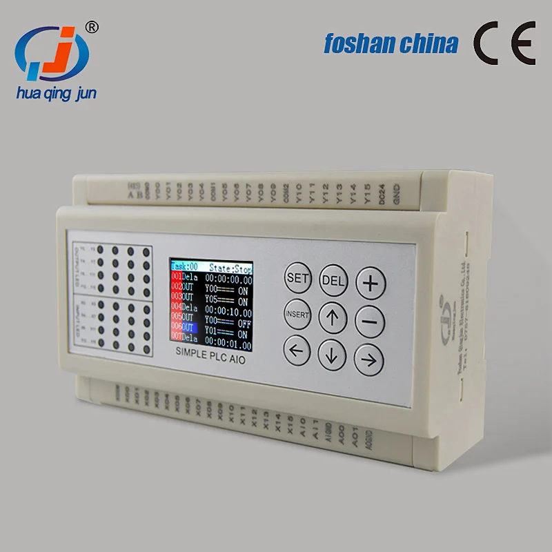 

Huaqingjun 16-in 16-out Transistor Output PLC 2AO 0-20mA 0-10V PLC Controller for Inverter