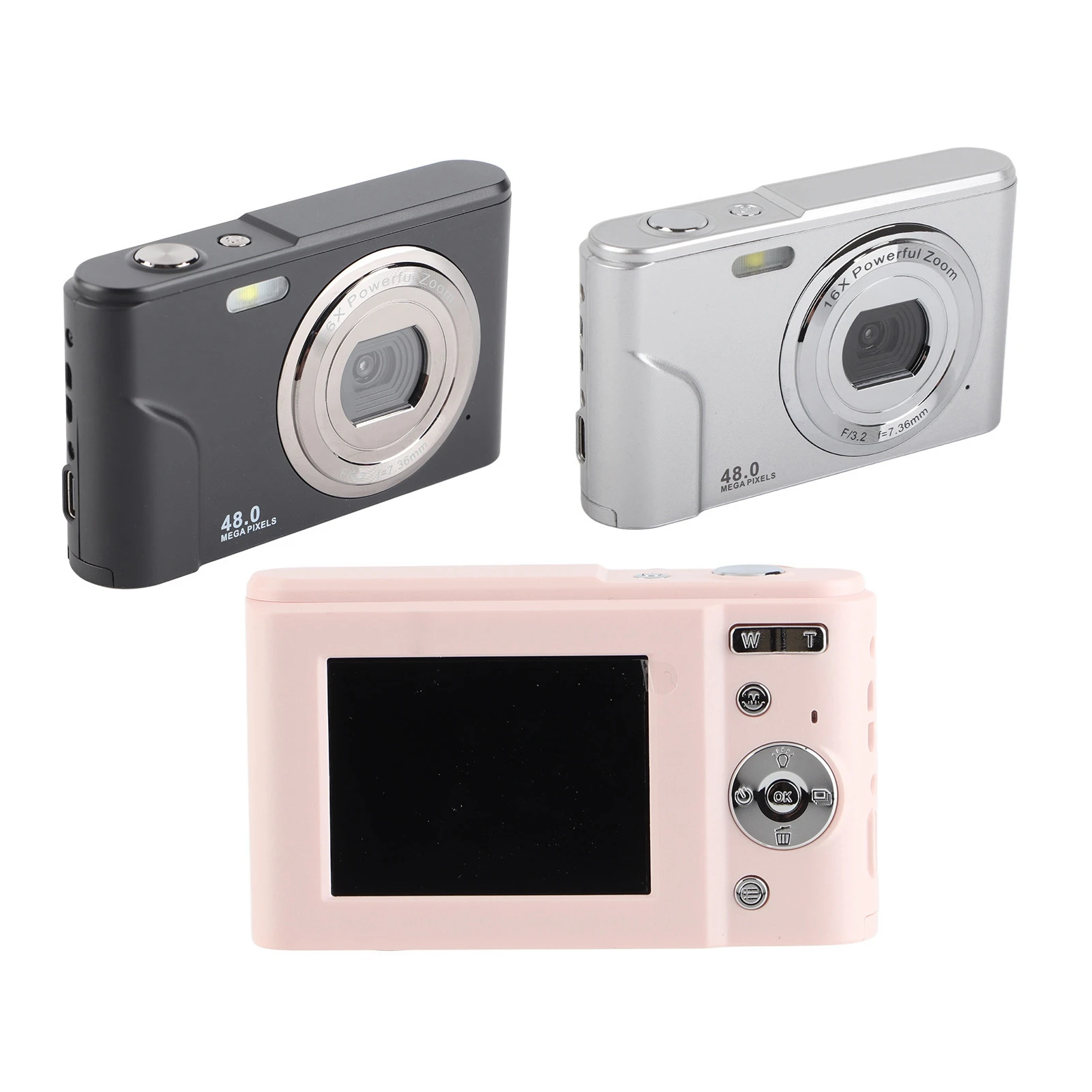 

Цифровая камера 48 МП с 16-кратным зумом, 1080P HD, 2,4-дюймовый IPS-дисплей, миниатюрная компактная карманная камера