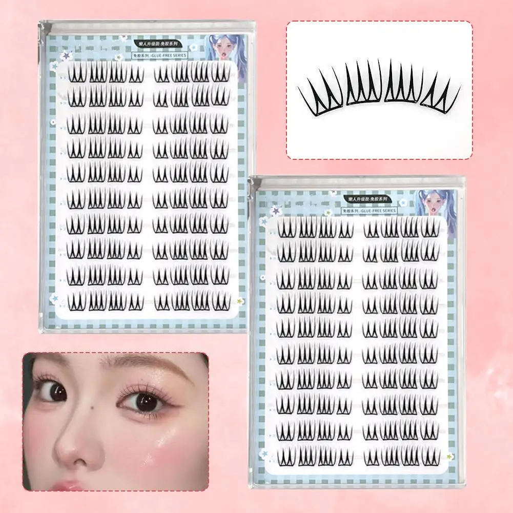 Pestañas postizas en forma de U sin pegamento, hoja fina de racimo, aspecto de maquillaje de pestañas naturales puras de estilo coreano