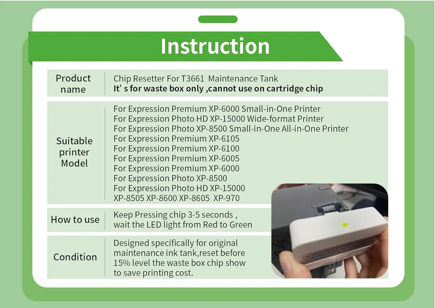 Ink Maintenance Box Chip Resetter for T6716 Compatible with Epson ET-3710 ET-3750 ET-3760 Expression Premium XP-6000 XP-6100