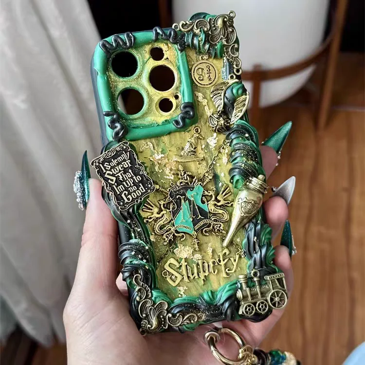 

Handmade Case for iPhone 17 pro max 3D Phone Cover ip16 plus DIY Cream Shell 15 14 pro Cool Potter Chain Customized Couple Gift