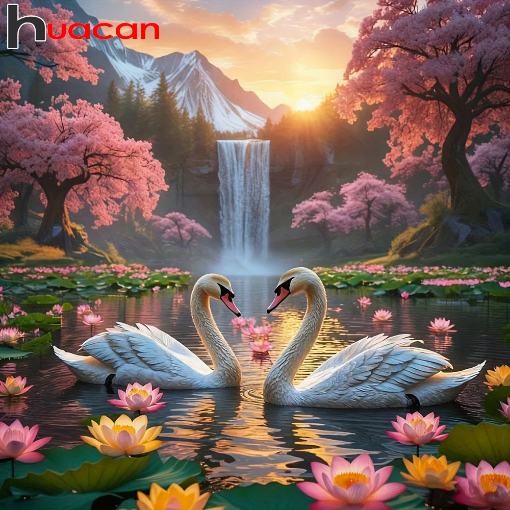 Huacan Voll-Diamant-Gemälde Schwanensee Lotus Diamant-Mosaik Tier-Landschaft Neue Kollektion Geschenk