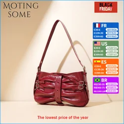 Motingsome 2024 New Style Shoulder Women Bags Luxury Satchel Fashion Motorcycle Bag Unique Wrinkle Pattern Mini Pouch Black