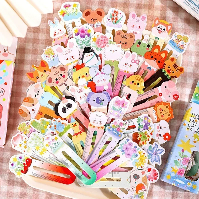 30pcs/box Cute Animals Bookmarks Kawaii Scale Rulers Reading Bookmark Pages Holder Journal Planner Readers Teacher Supplies