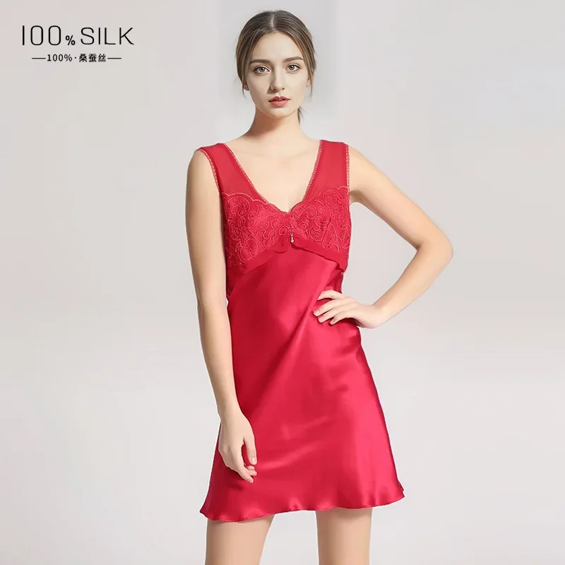 

19 мм 100% шелковая женская ночная рубашка без рукавов, мини-пижамное платье, сексуальная ночная рубашка-бретелька, жилет, ночная рубашка, домашняя одежда