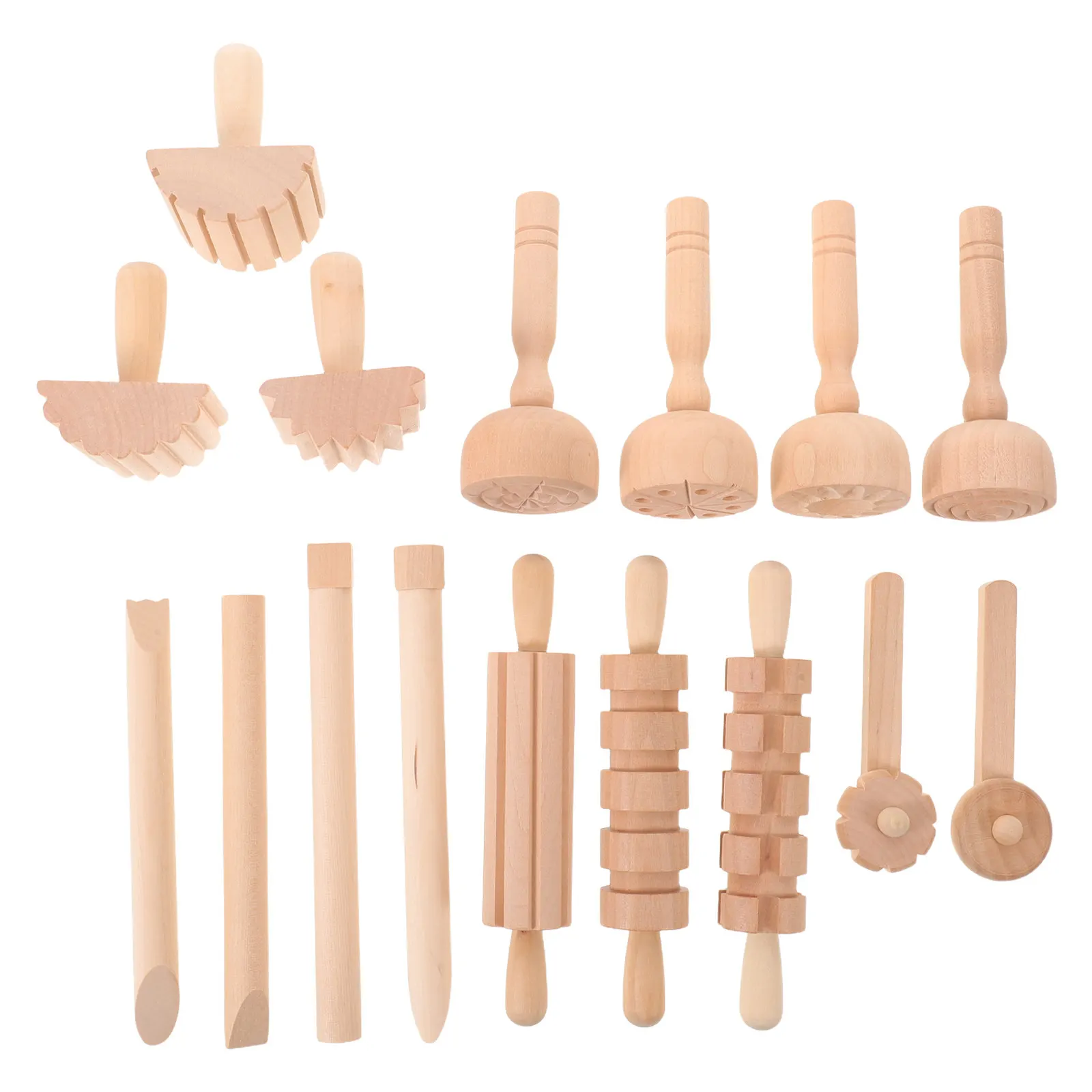 1Set Wooden Clay Pottery Stamp Sculpting Tool Set Ergonomic Handheld Stamps for Kids Clay Modeling Pattern Kit for Children Art
