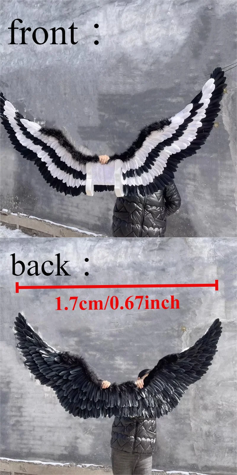 

1.7m Adult Photography Props Angel Feather Wings Flower Headband Infant Cupid Outfit Cosplay Halloween Costume Unisex Black Whit