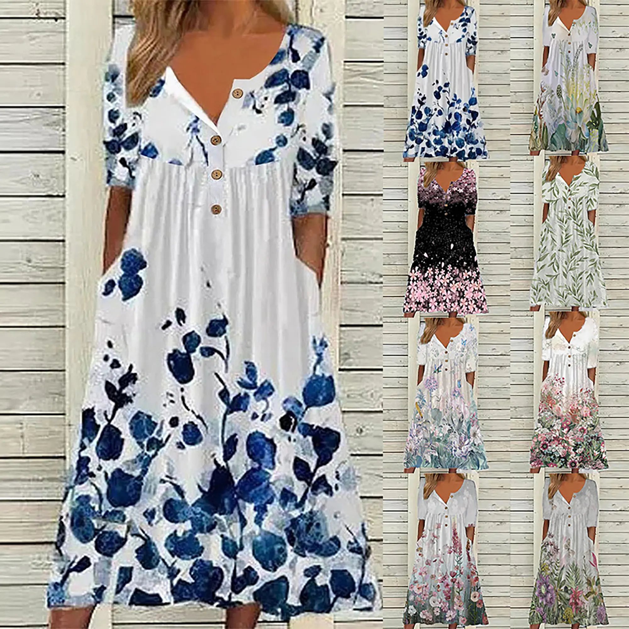 2024 europa e nos estados unidos primavera nova moda impressa com decote em v botão manga curta plus size tamanho feminino bolso feminino