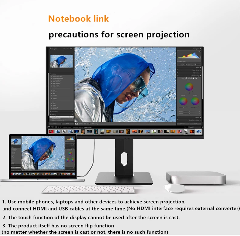 FYHXele 27 Zoll 1K 60Hz Touchscreen-Monitor IPS Hoher Farbraum Büro-Desktop-Computer 10-Punkt-Touch Hebe- und Drehfunktion HDMI – Detail 10