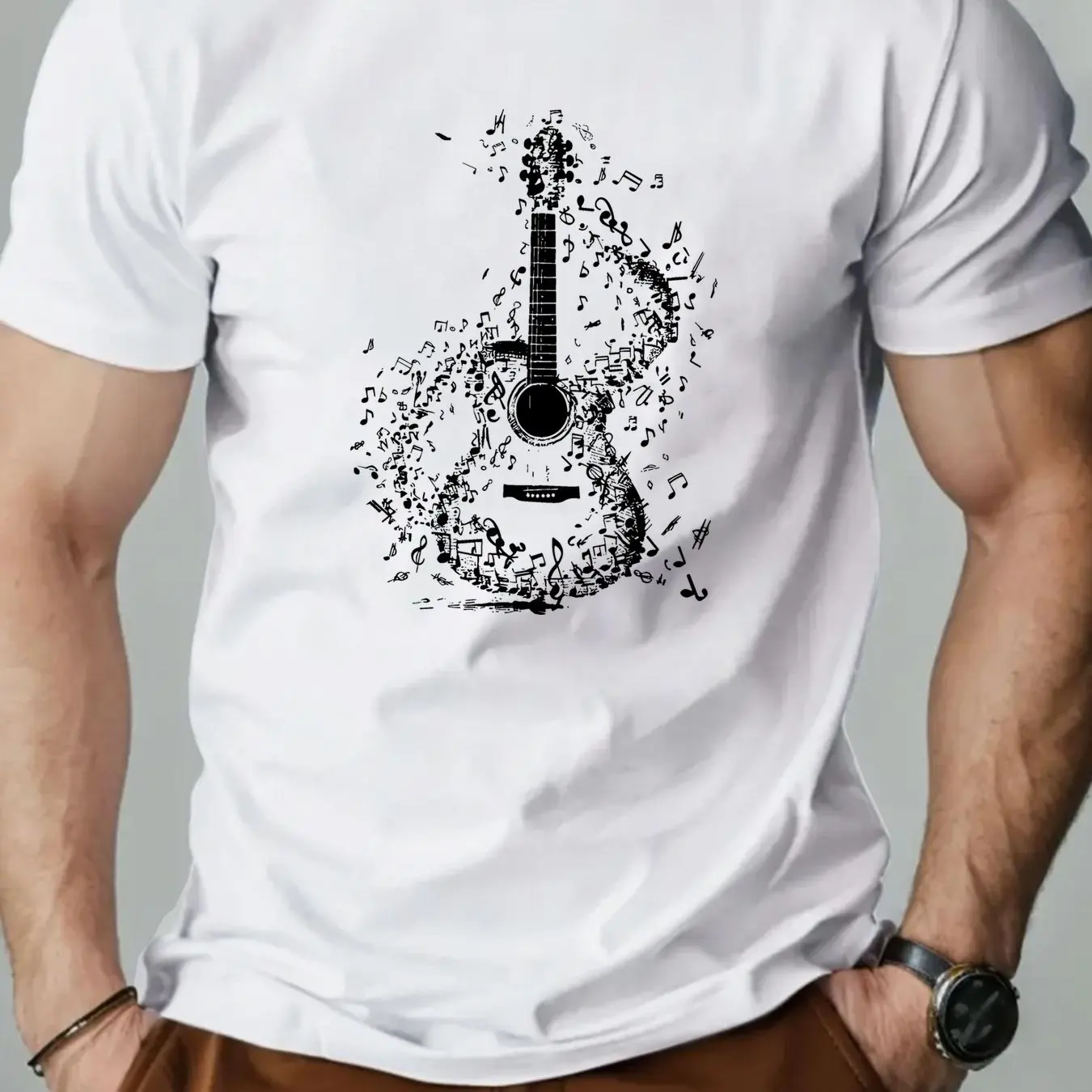 

Men Guitar Graphic T-Shirt - Bright Yellow Casual Tee, Lightweight Summer Shirt for Guitarists Music Lovers Everyday Rock Band