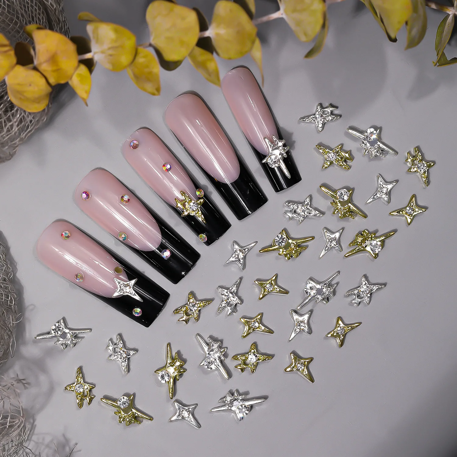 10 Pcs Star Light Nail Art Charm Mini Rhinestones Stars 3D Gold Silver Metal Nail Decoration Shinny Diamond Manicure Accessories