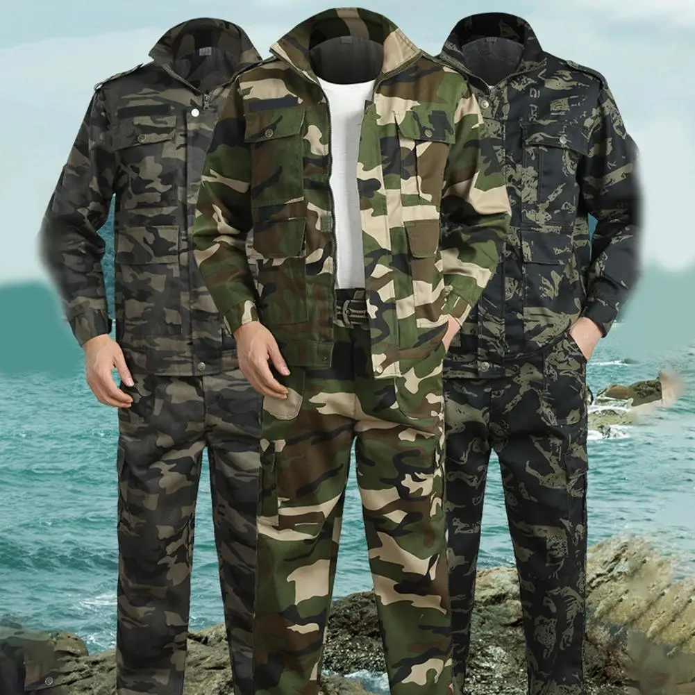 1 Set Popular Button Cuff Men Jacket Pants Camouflage Print Moisture Absorption Anti Scratch Work Clothes Suit Working