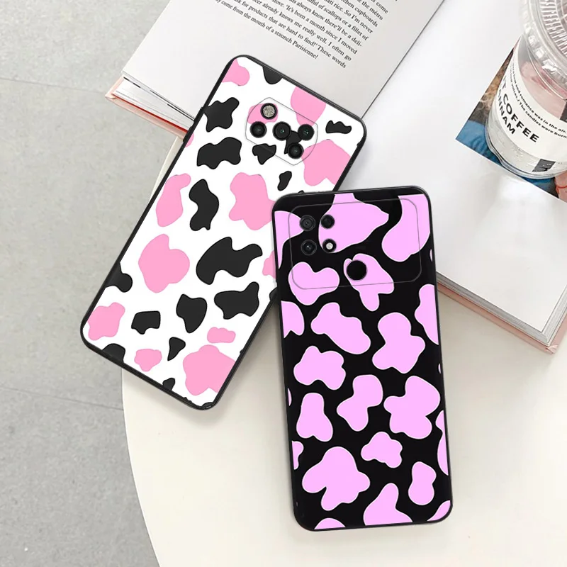 Silicone Black Phone Case for Xiaomi Mi Poco C61 F5 F4 GT F3 F1 X4 X3 X5 M3 M4 Pro M5 S C51 C50 C40 Leopard Cow Skin Print Cover