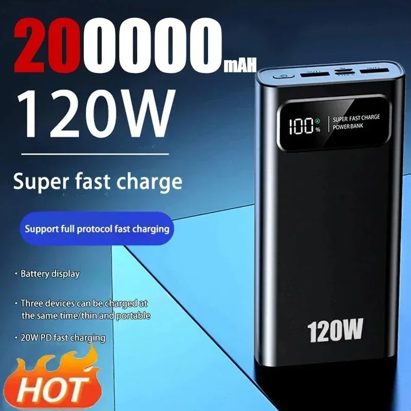 Power Bank portabel 50000mAh, layar Digital mendukung 120W Ultra cepat cocok untuk IPhone 15 14 Samsung Xiaomi