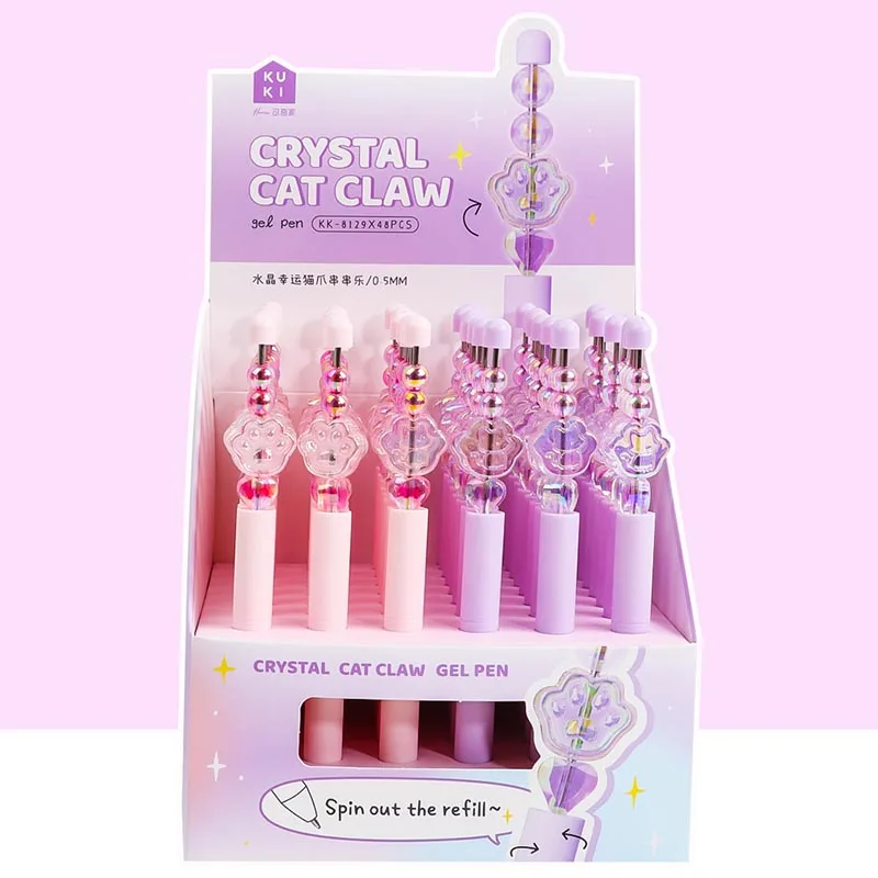 24pcs/lot Creative Crystal Cat Paw Gel Pen Kawaii 0.5mm Black Ink DIY Neutral Pens Promotional Gift Office School Supplies