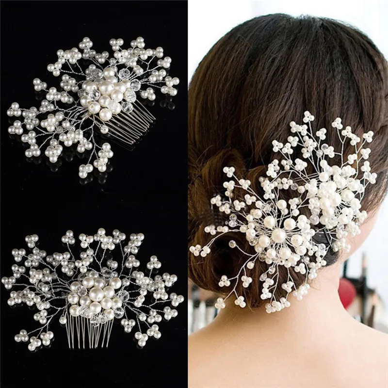 Women Elegant Hair Comb Clip Beautiful Floral Wedding Pearl Crystal Bridesmaid Bridal Hair Comb Hairpin Jewelry Hair Accessories