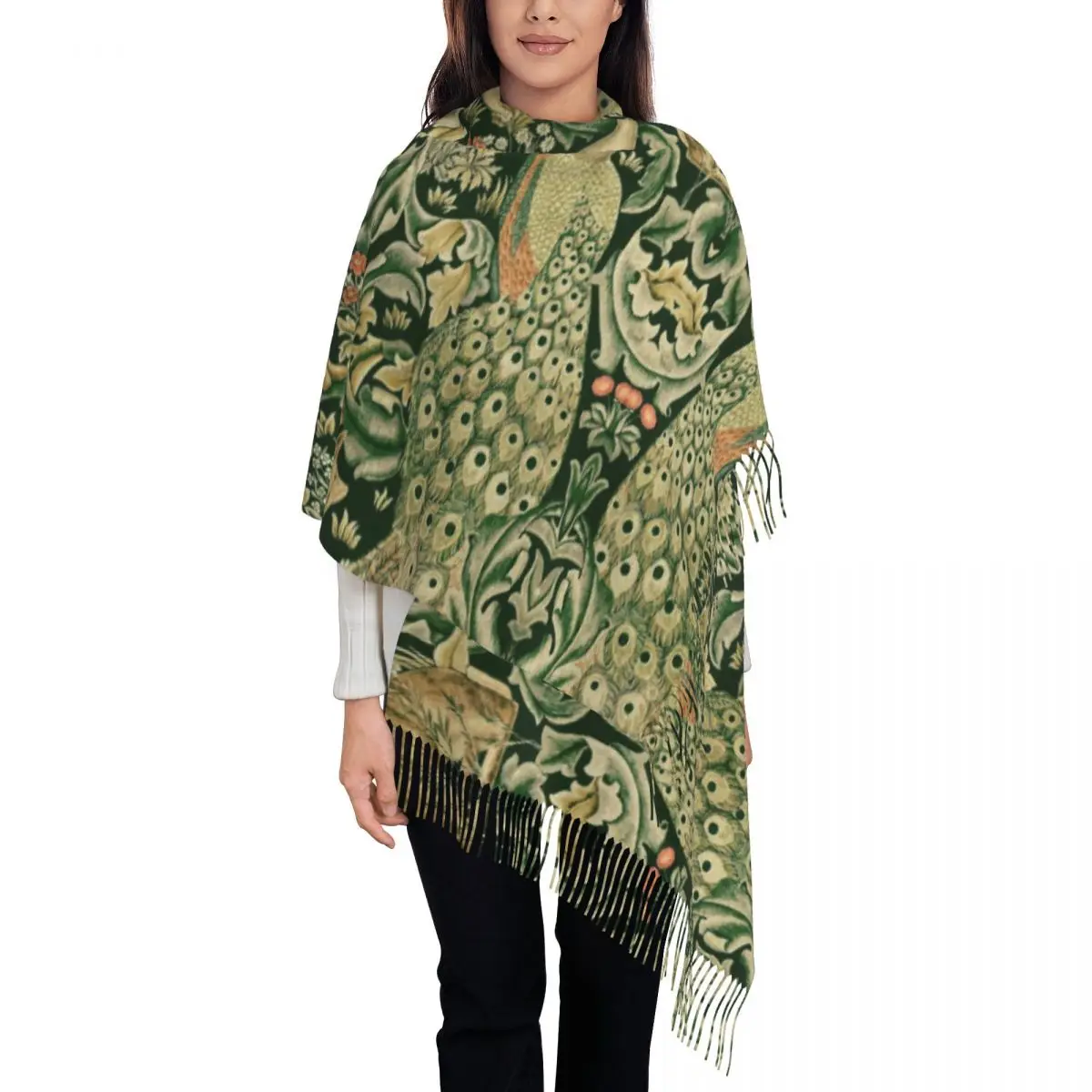 

Personalized Printed Peacocks And Fox By William Morris Scarf Women Men Winter Warm Scarves Forest Textile Pattern Shawls Wraps