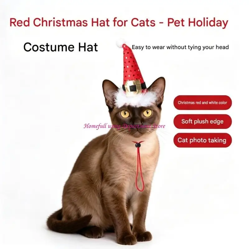 Christmas Camera Pet Cap for Small Dog, Christmas Pet Costume Hat With White Trim and Securing Cord for Indoor Gatherings and