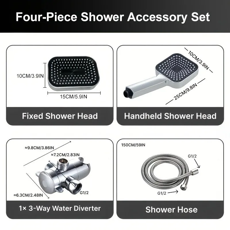 High Quality Handheld Shower Set Bathroom Explosion-Proof Safety Square 2-in-1 Showerhead with Valve And Hose Fittings view 6
