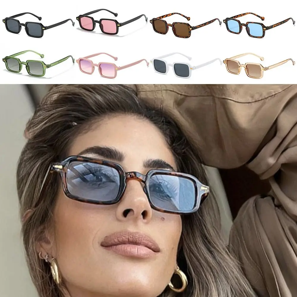 Retro Leopard Blue Gradient UV400 Women Shades Rivets Decoration Men Sun Glasses Square Sunglasses