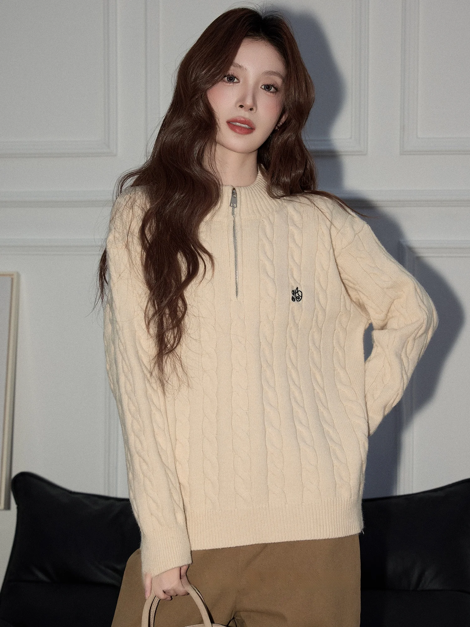 

Свободный утепленный вязаный базовый свитер для женщин, модный зимний свитер с мягкими длинными рукавами, дышащий топ средней длины