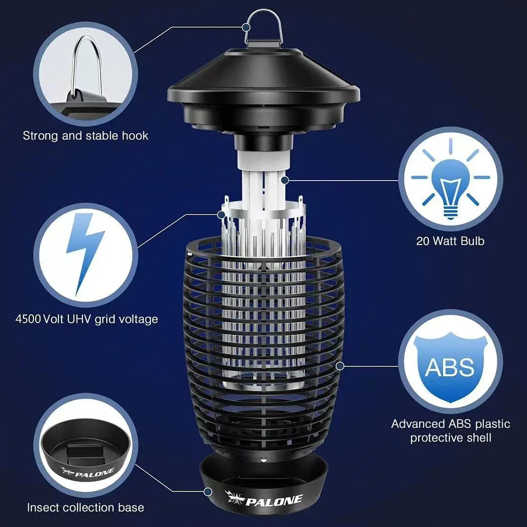 PALONE  Bug Zapper Outdoor, 4500V 20W Mosquito Killer, Insecticide Fly Killer, Efficient Mosquito Lamp for Patio, Garden, Home