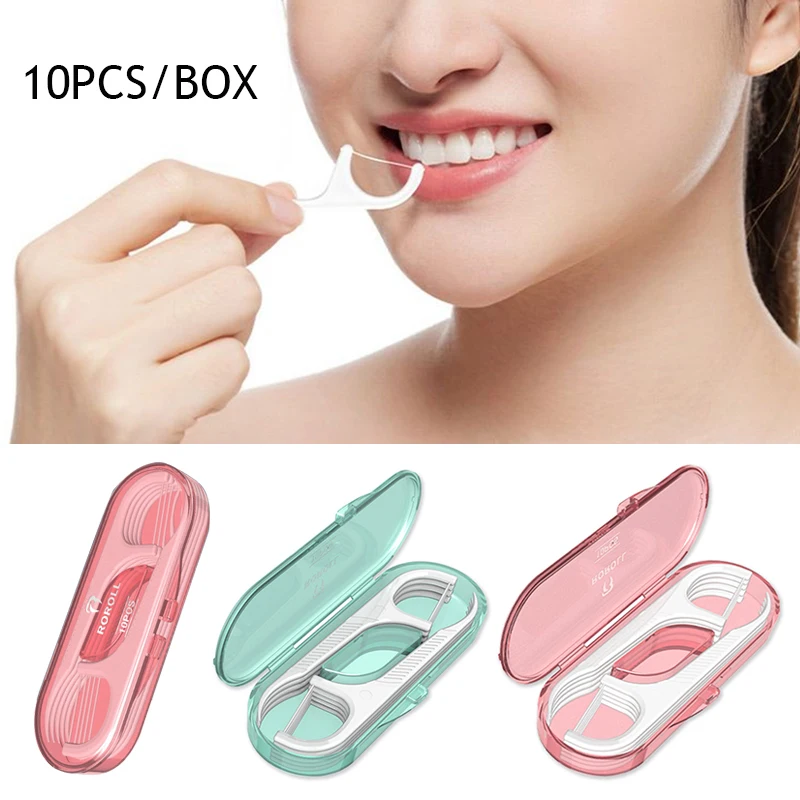 10PCS Portable Teeth Flosser Storage Box Traveling Camping Practical Clean Floss Stick Oral Care Teeth Floss Pick Dispenser