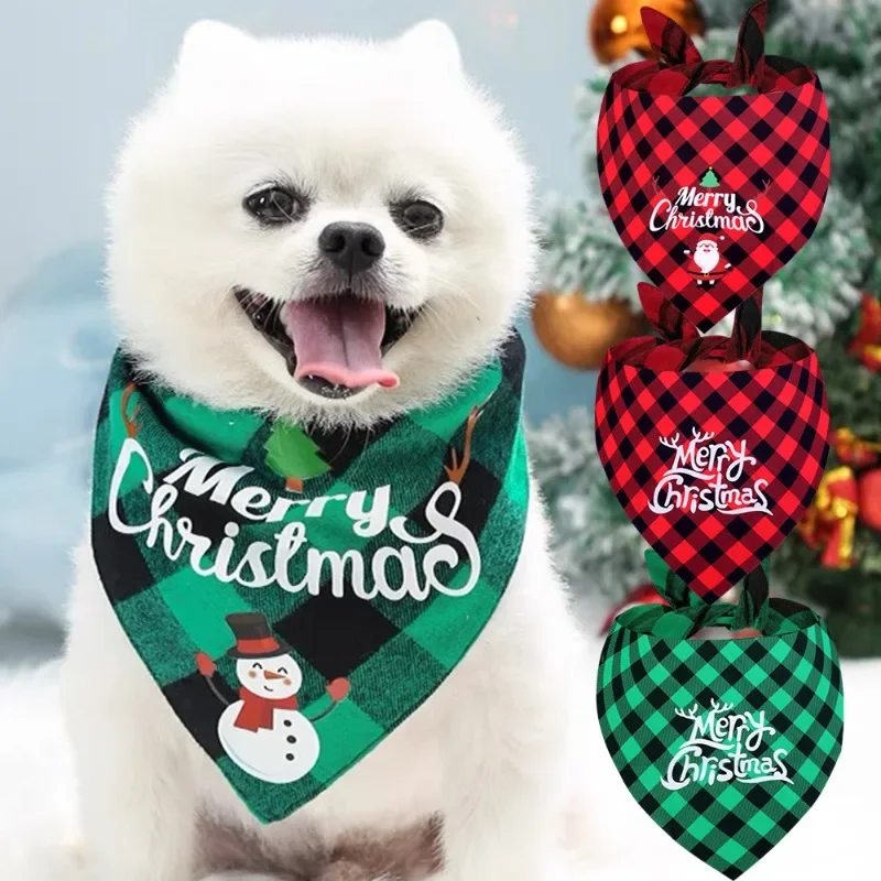 20/1PCS Christmas Pet Triangular Scarf Dog Bandanas Dog Drool Bib Cats Puppy Scarf Xmas Saliva Towel Grooming Pet Accessories