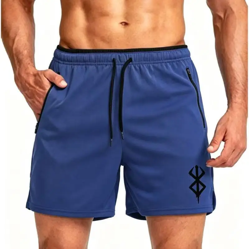 2026 Summer New Men's Zipper Pocket Drawstring Casual Printed Shorts Outdoor Sports Fitness Fast Drying Breathable Beach Pants