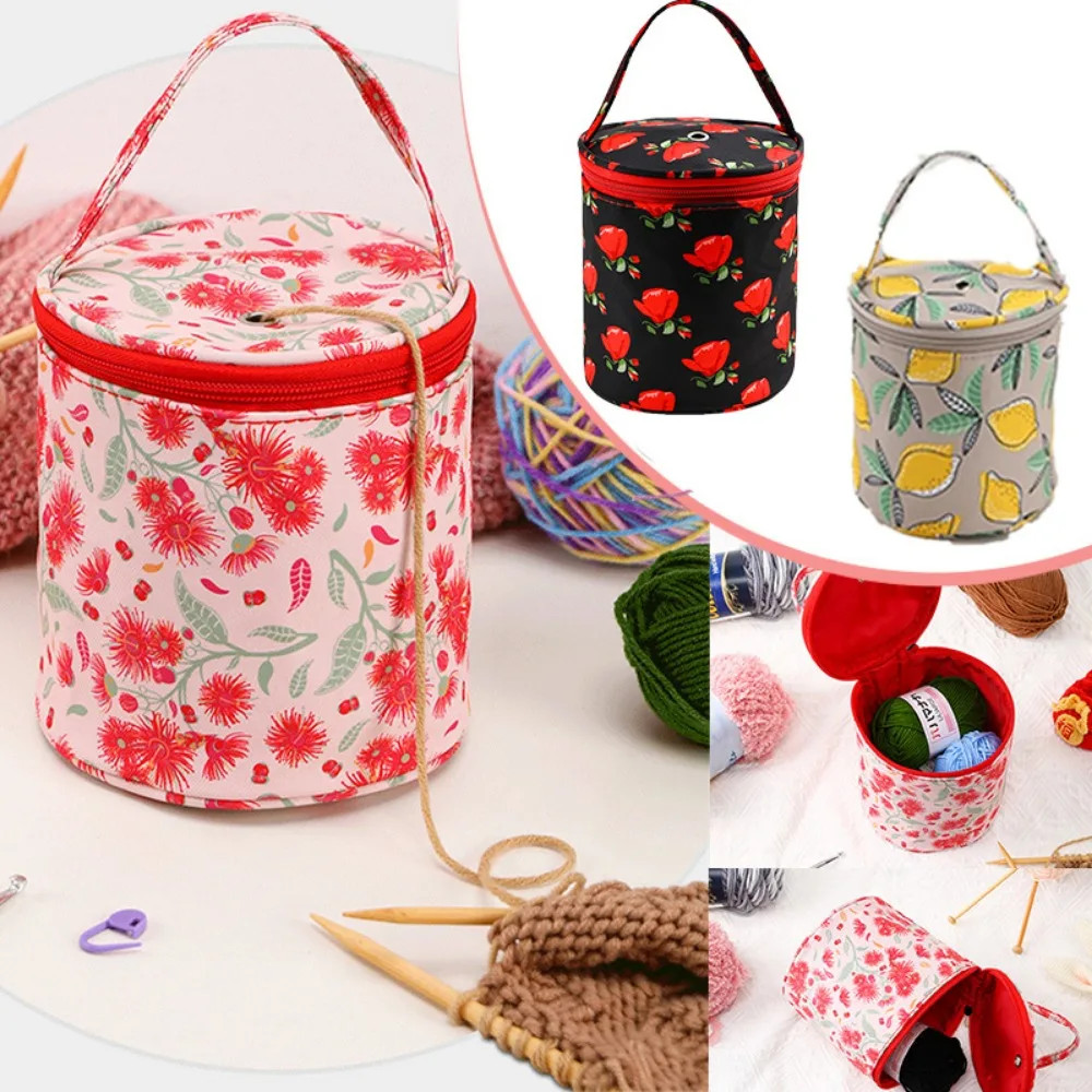 

New knitting tool storage bag wool knitting storage bag red dandelion printing small bucket yarn storage bag Needlework Storage