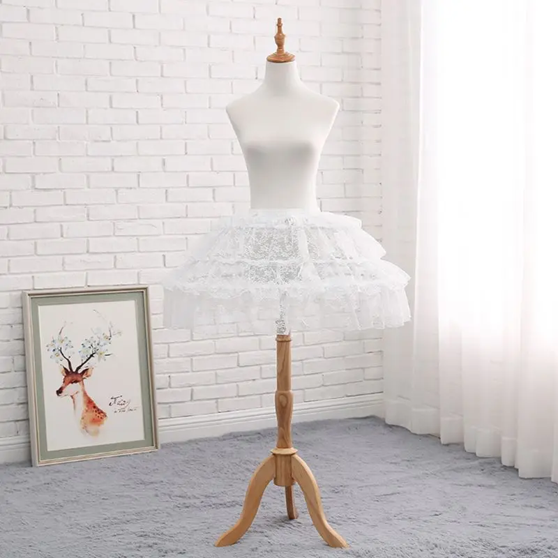 Rok Dalaman 3 Lingkaran Putih Wanita Gaun Cosplay Lolita Crinoline Tali Kolor Dapat Disesuaikan Renda Bunga Ruffle