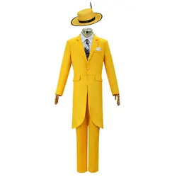 Movie The Mask Jim Carrey Cosplay Costume Jim Carrey Outfit  Yellow Suit  Unisex Outfits Halloween Carnival Costume Outfit