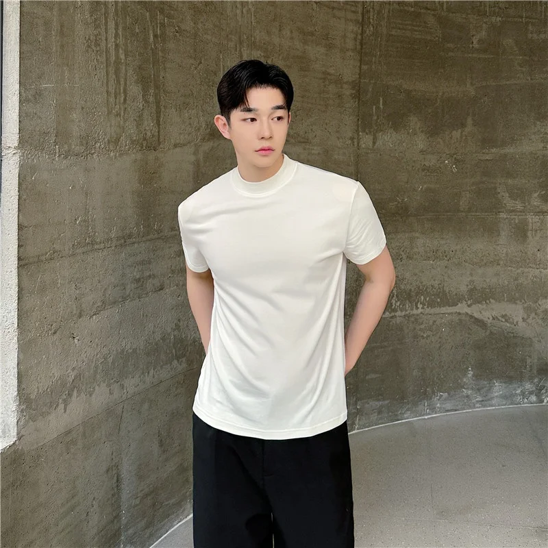 

Летняя мужская футболка из плотного хлопка (250 г) с высоким воротником, эластичная, дышащая, с коротким рукавом, базовая модель