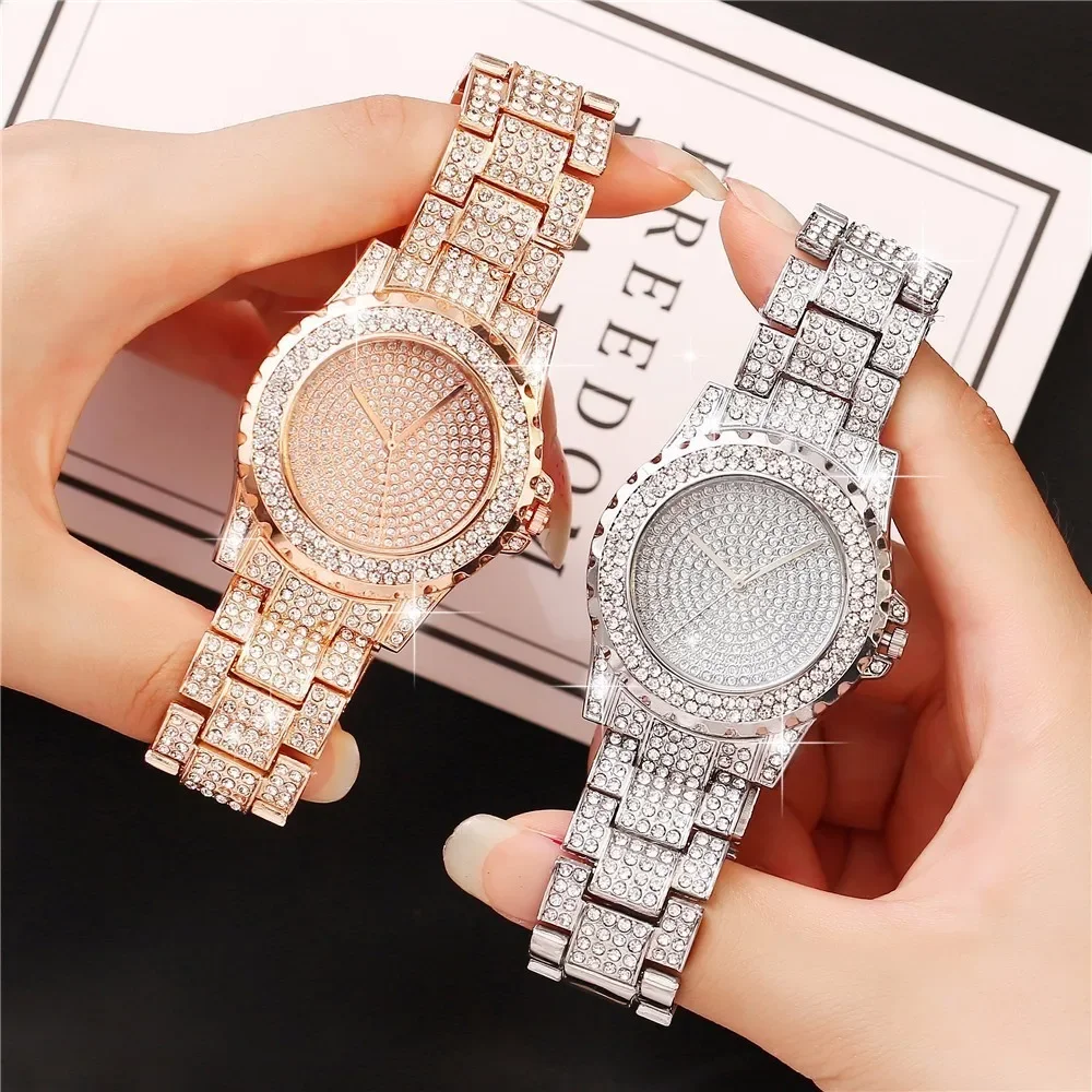 

New Women Stainless Steel Full Diamond Wrist Watches Casual Luxury Ladies Quartz Watch Clock Relogio Feminino