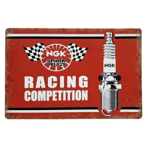 Racing Competition Tin Sign Metal Wall Art Checkered Flag Retro Decor